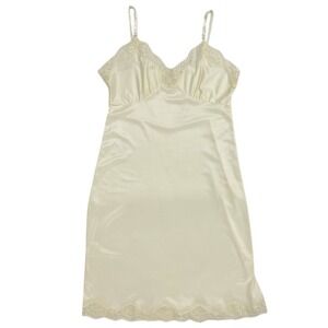 Vintage Melody Women's Size 38 Ivory Slip Dress Lace Trim 100% Nylon Made In USA